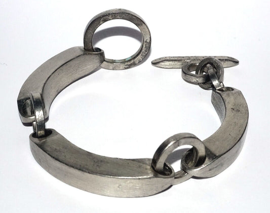 Vintage Brutalist Style Pewter Link Bracelet w. Disk Clasp (LeS) G13