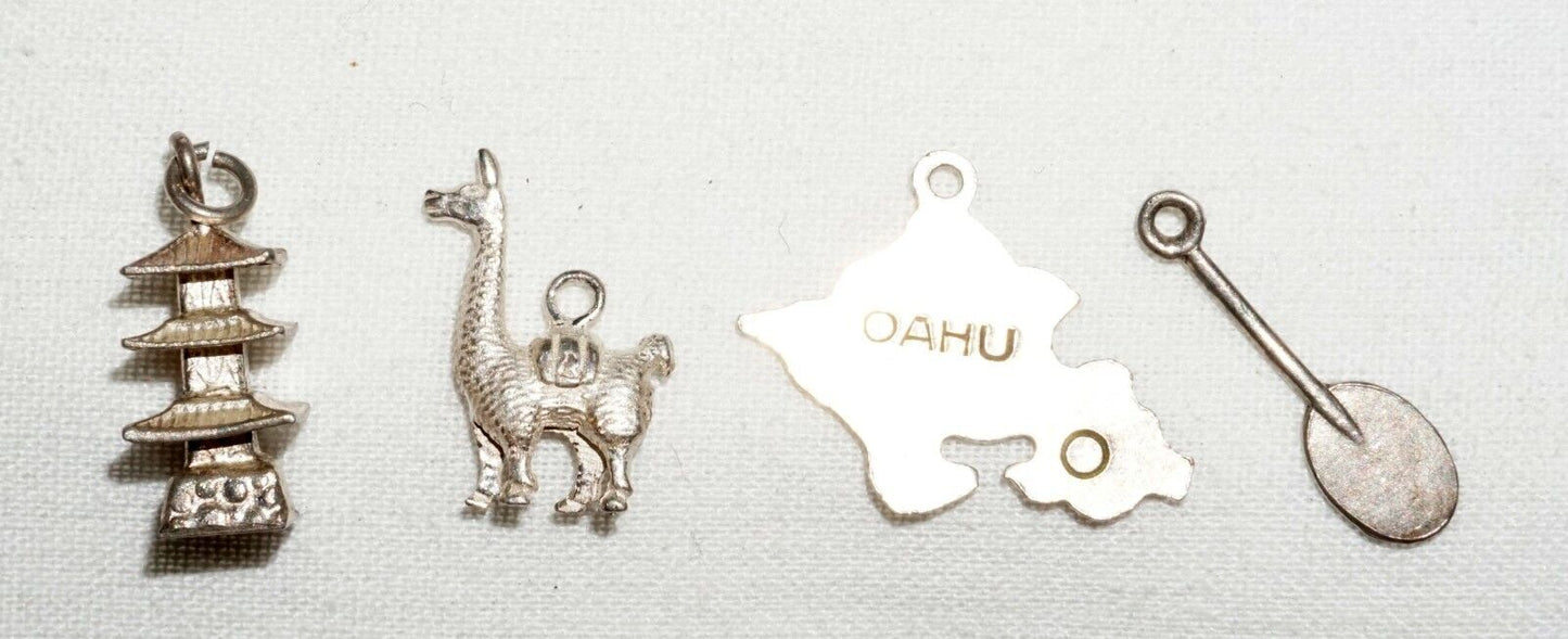 4Pc Vintage Silver Hawaii & World Mini Pendants Charms Oahu Paddle etc (BrM) L17