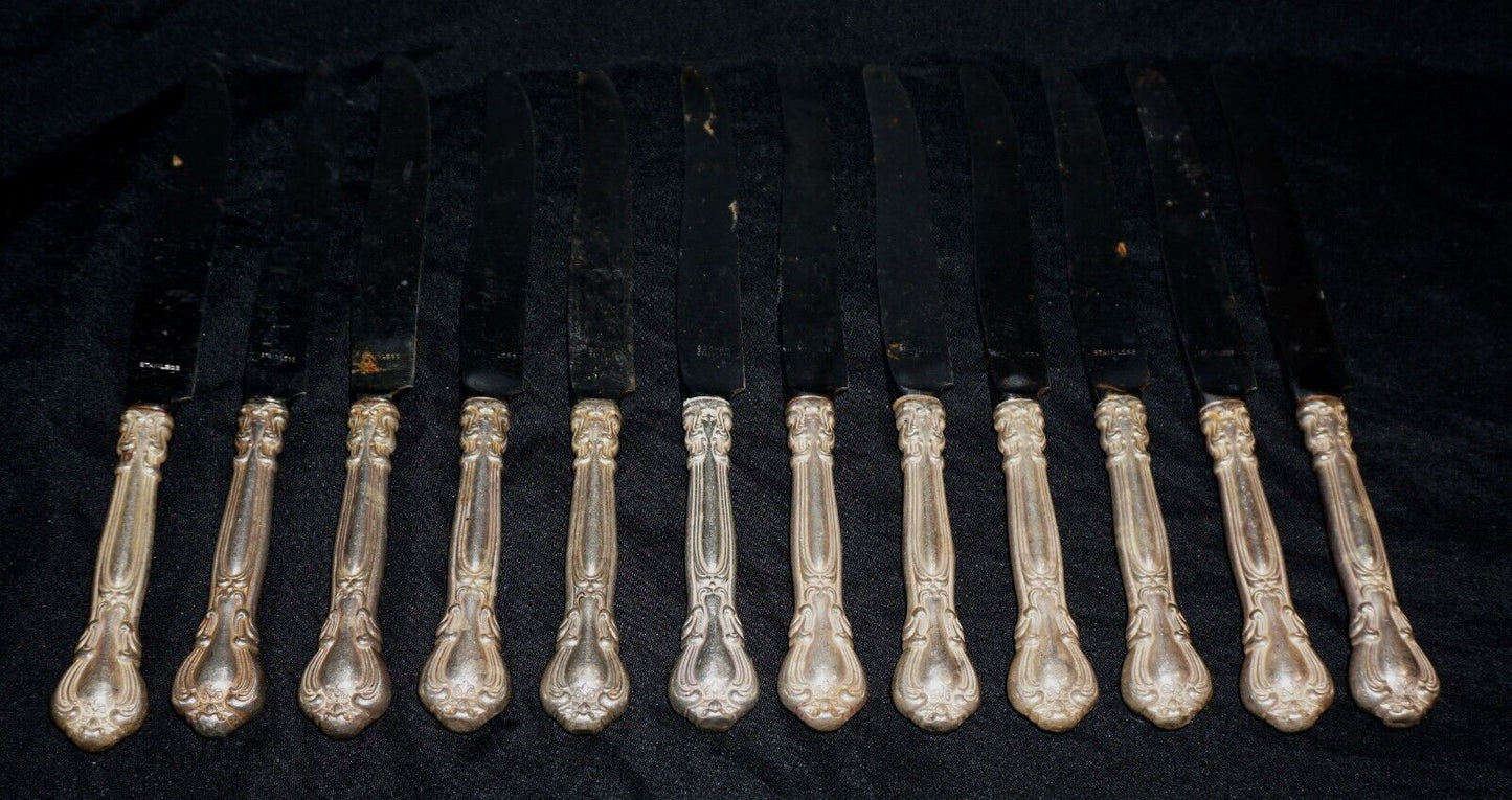 12Pc American Sterling Silver Luncheon Knives 8 3/4"-Gorham Chantilly 1895 (ChB)