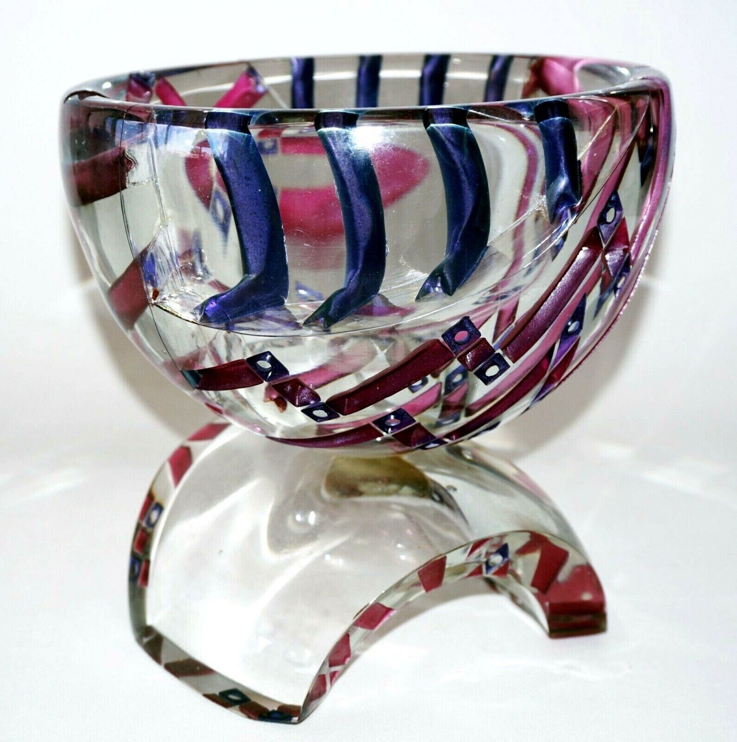 1983 US Two Part Art Glass Sculpture Balanced Bowl by Concetta Mason (MeG)