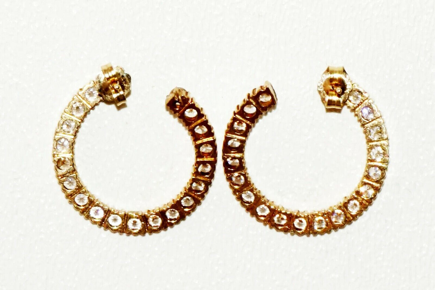 Vintage 14k Yellow Gold Open Hoop Earrings set w. 20x Cubic Zirconia's (TaE)#24