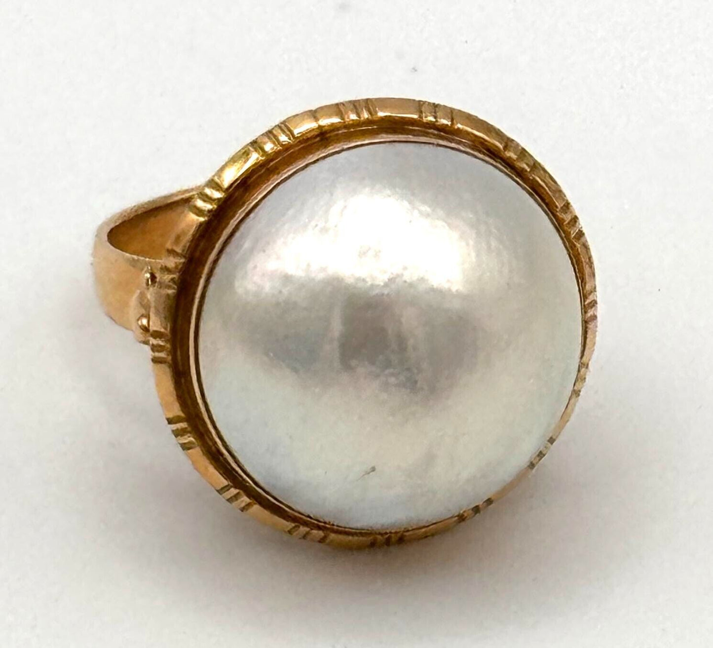 Vintage 14k Yellow Gold Ring Sz 6 1/2 w Mabe Pearl Setting (HuP)