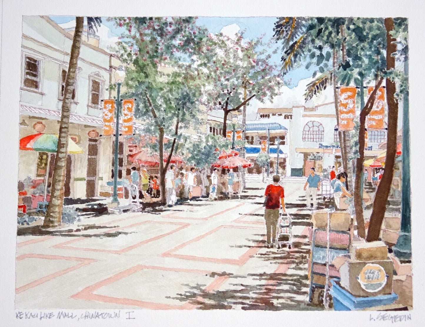 Original Hawaii Watercolor Painting "Kekaulike Mall, Chinatown" by L Segedin #10