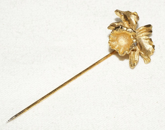 Vintage 14k Yellow Gold Tie Pin w. Orchid Flower Motif (TuD)