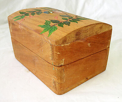 1980s Haitian Wooden Covered Box w. Painted Bird Motif (Stea)