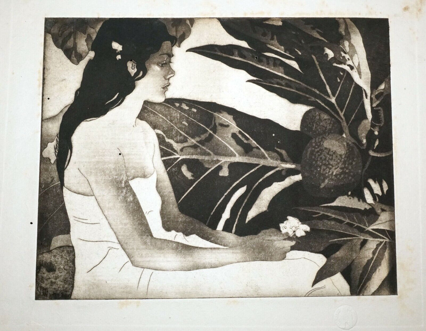 1932 Hawaii Etching Print Kaonohi Girl by John Melville Kelly (1879-1962)(Kel)