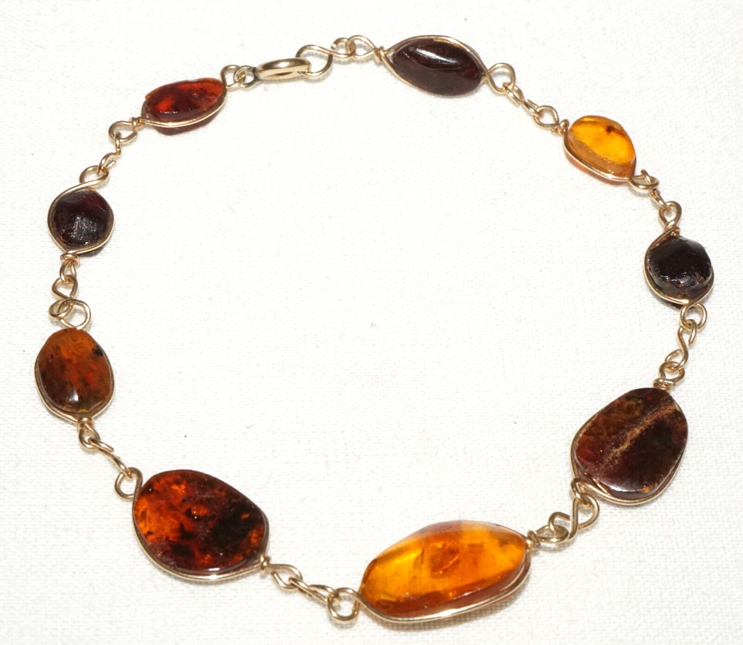 Vintage Gold Plated Link Bracelet w. 9x Wire Mounted Amber Accents (KoS) L15