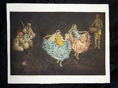 1920s English Woodblock Print "Nautch Dancing Girls" by Charles Bartlett (Jen)