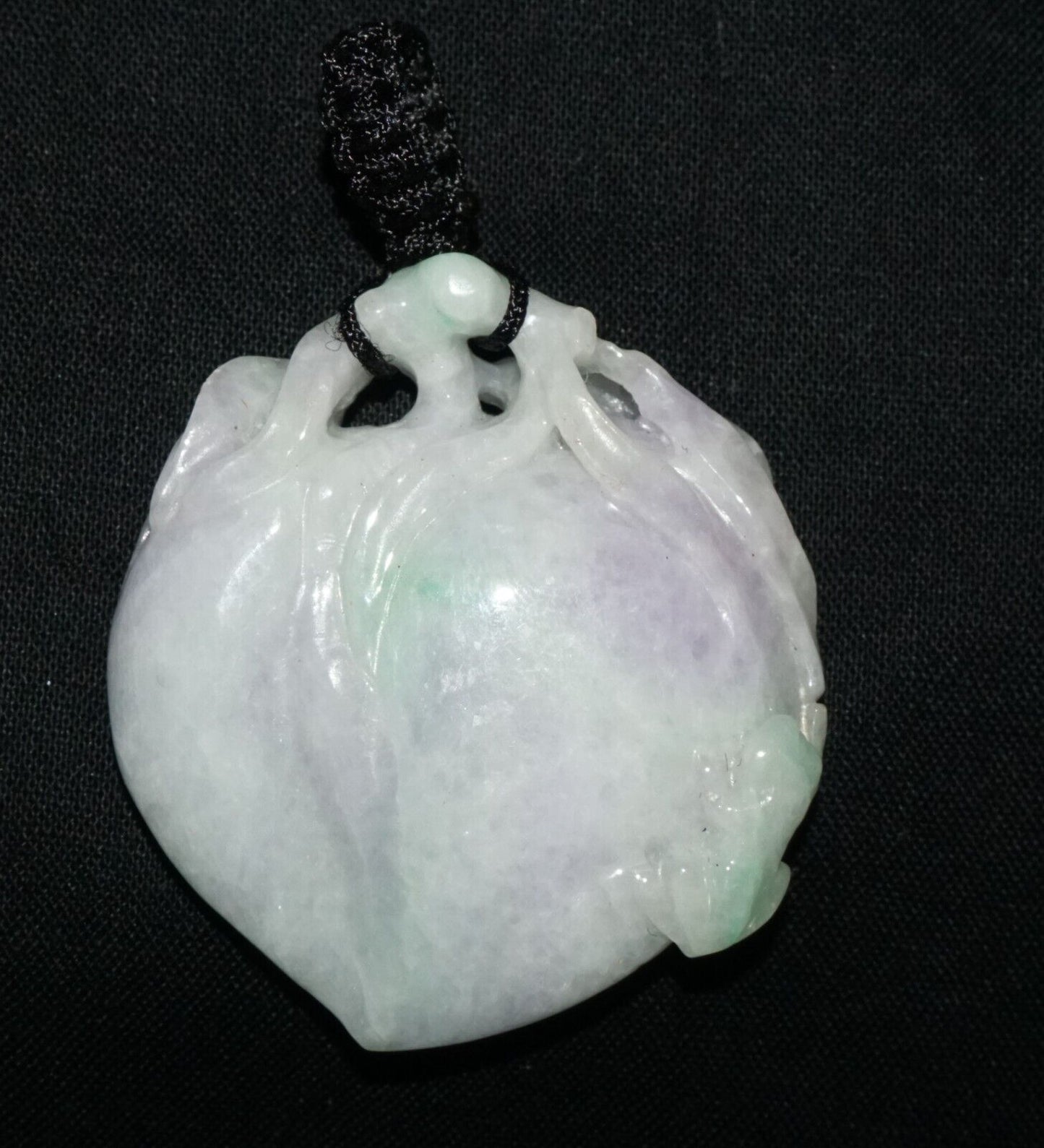 Vintage Chinese Lavender Jade Peach & Frog Motif Carved Pendant (LeS)L23