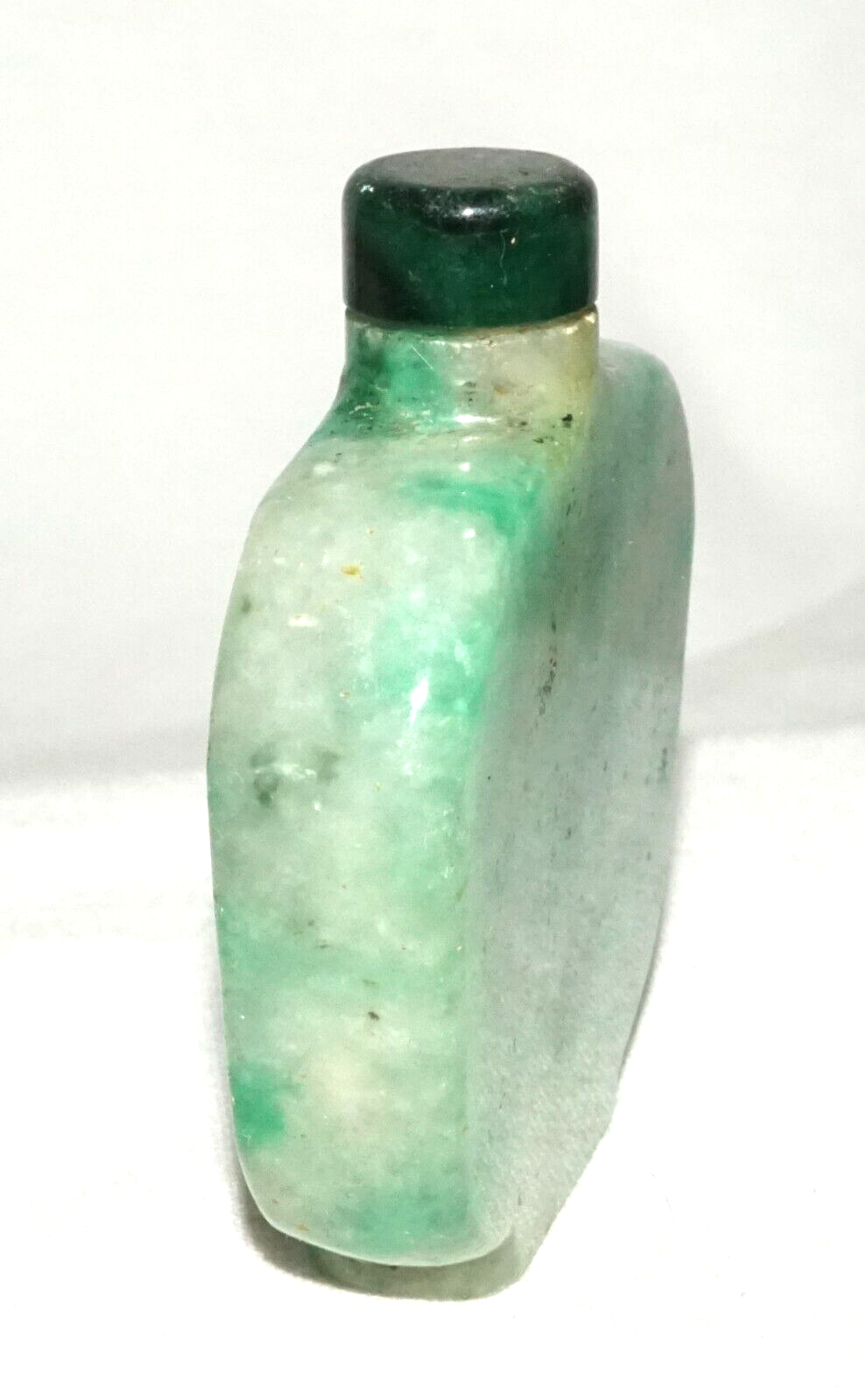 Vintage Chinese Mottle Apple Green Jadeite Jade Snuff Bottle & Stopper (LeS)