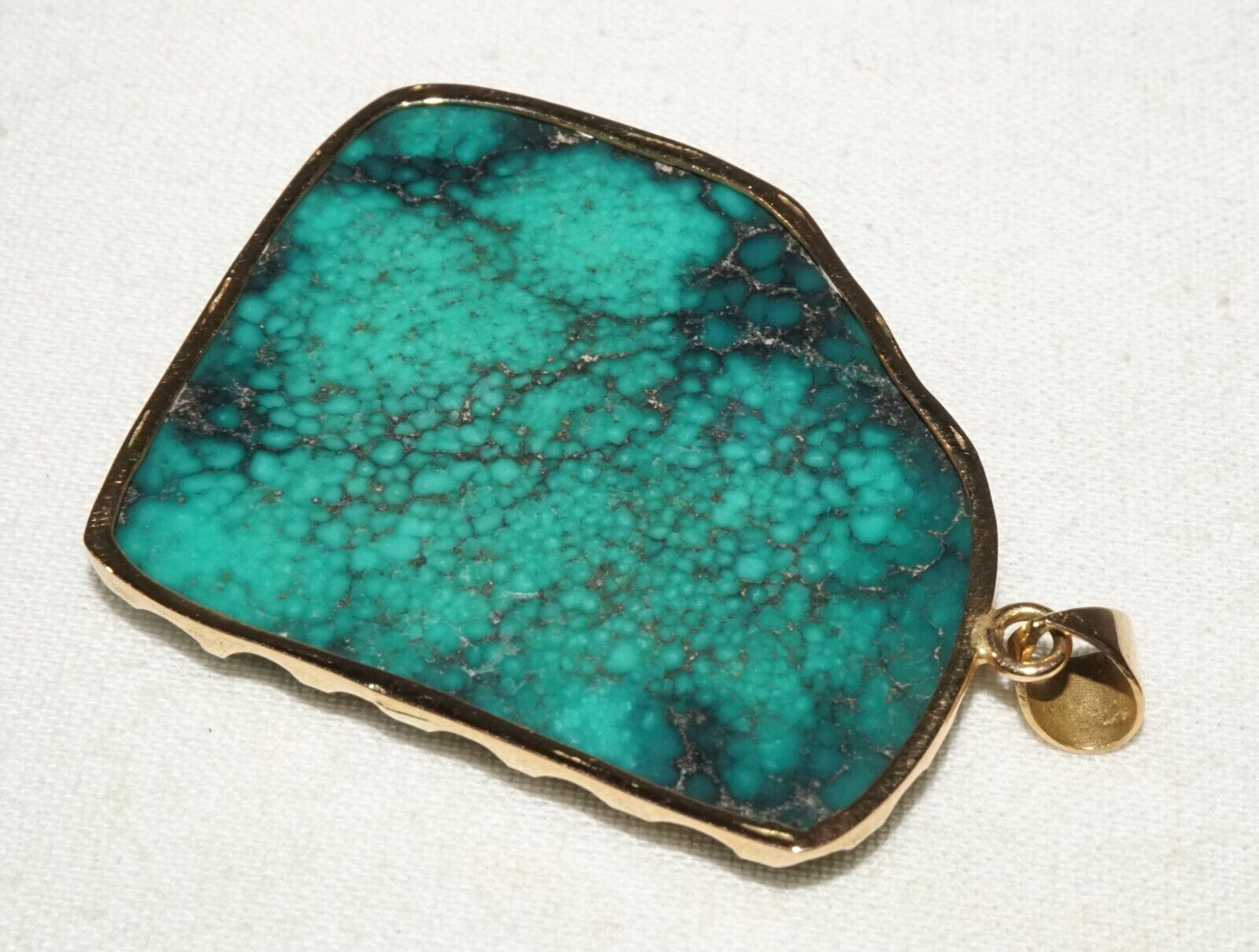 Vintage 14k Yellow Gold set Attractive Natural Turquoise Matrix Pendant (GoB) #2