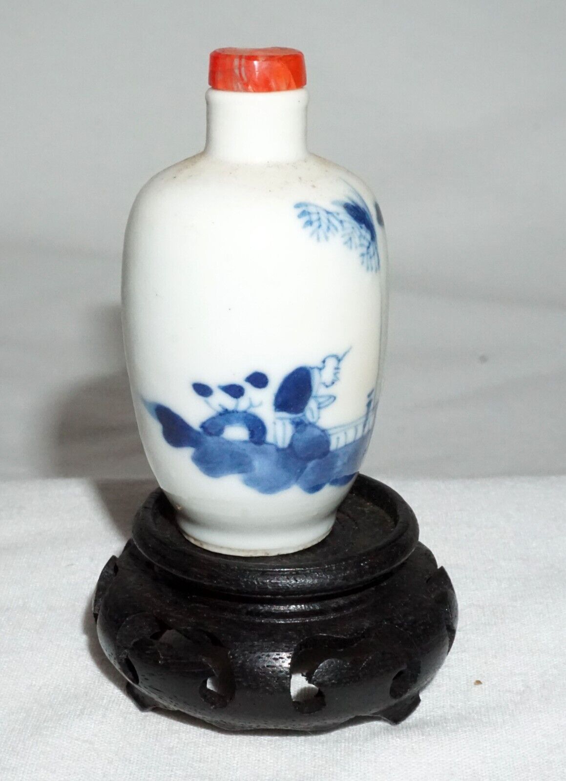 Vintage Chinese B&W Porcelain Snuff Bottle w. Figure in Landscape Motif (LLA)