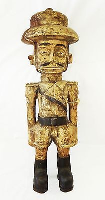 19CT African Zaire Luba Tribe Carving Colonial Officer Sculpture 23.5" (Eic)