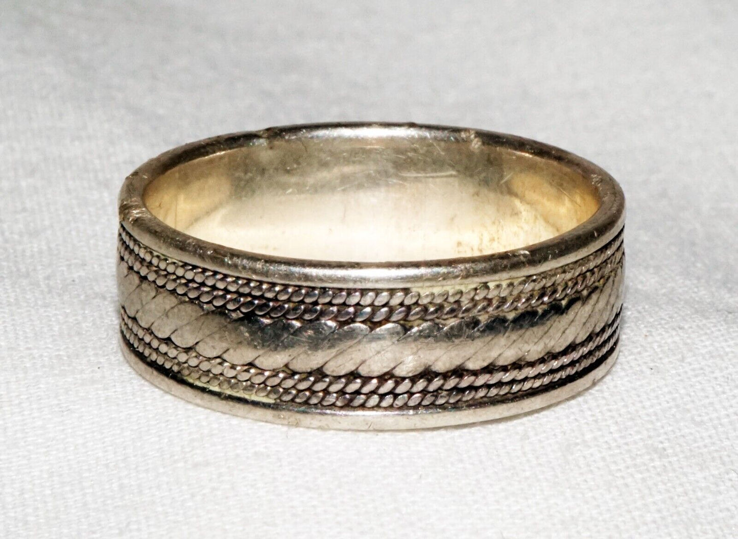 Vintage Sterling Silver Men's Ring Sz. 13.25 w. Banded Designs (ShI)