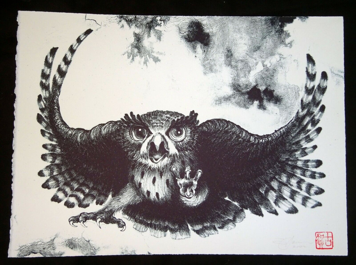 02 Hawaii Litho Print 74/75 "Owl" w. Spread Wings by John Koga (AHB)