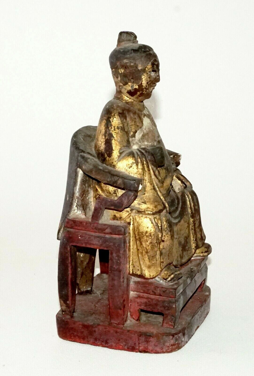 17/18C Chinese Gilt Wooden Folk Carving Seated Deity (MeE)