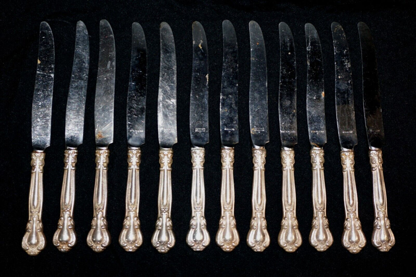 12Pc American Sterling Silver Luncheon Knives 8 3/4"-Gorham Chantilly 1895 (ChB)