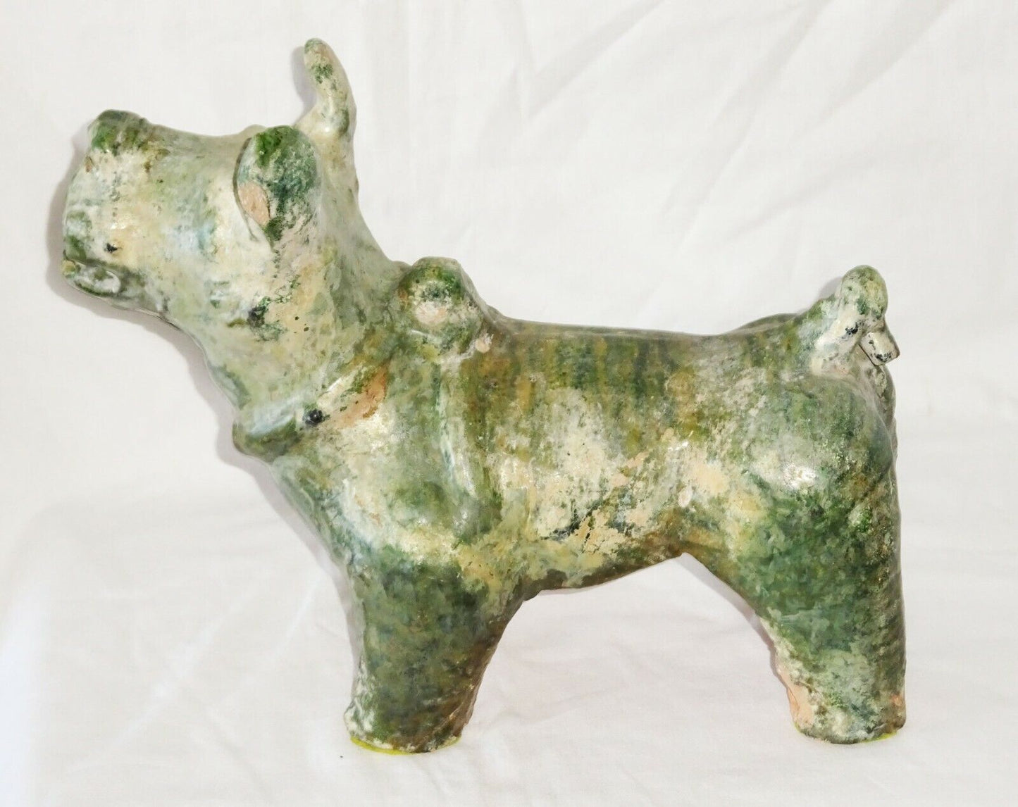 2000 Year Old Chinese Han Green Glaze Mortuary Figure Stout Dog Sculpture (DaM)