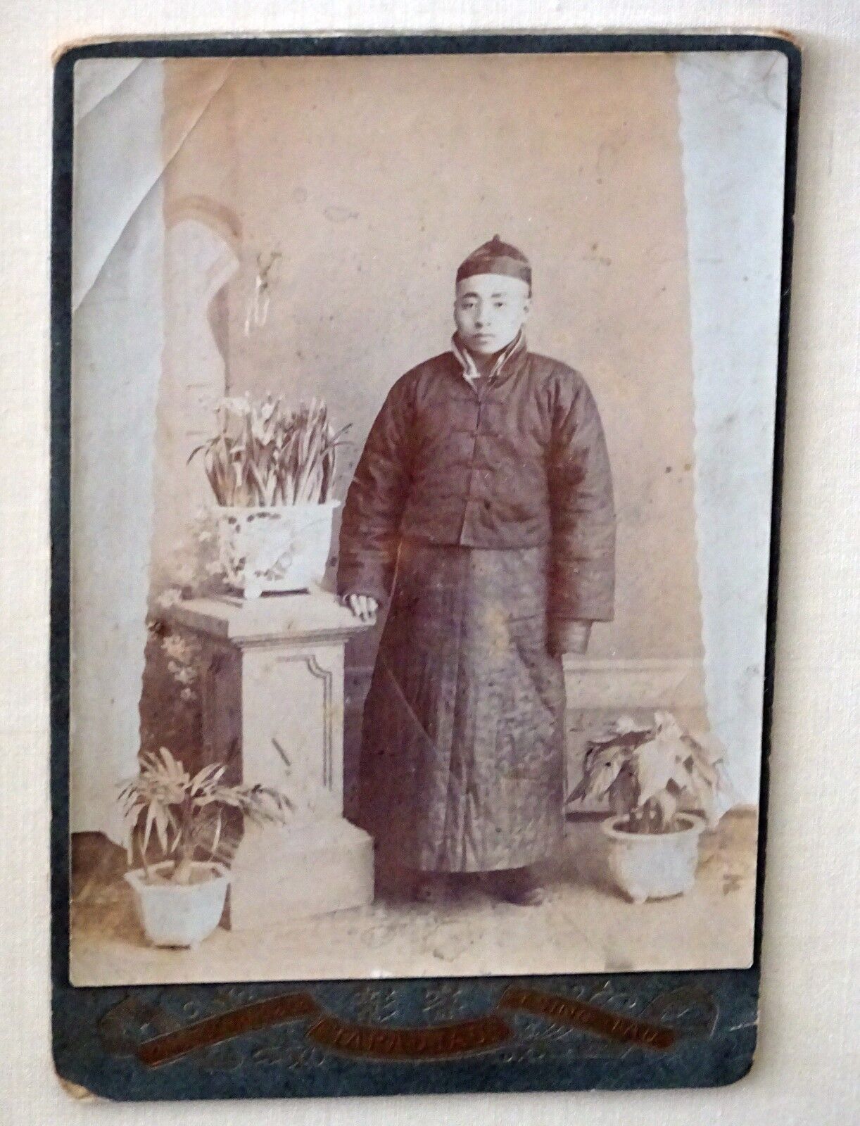 1900 Chinese Framed B&W Photo "Young Man" by Yungt Schang & Co. Tsing Tau (Mil)