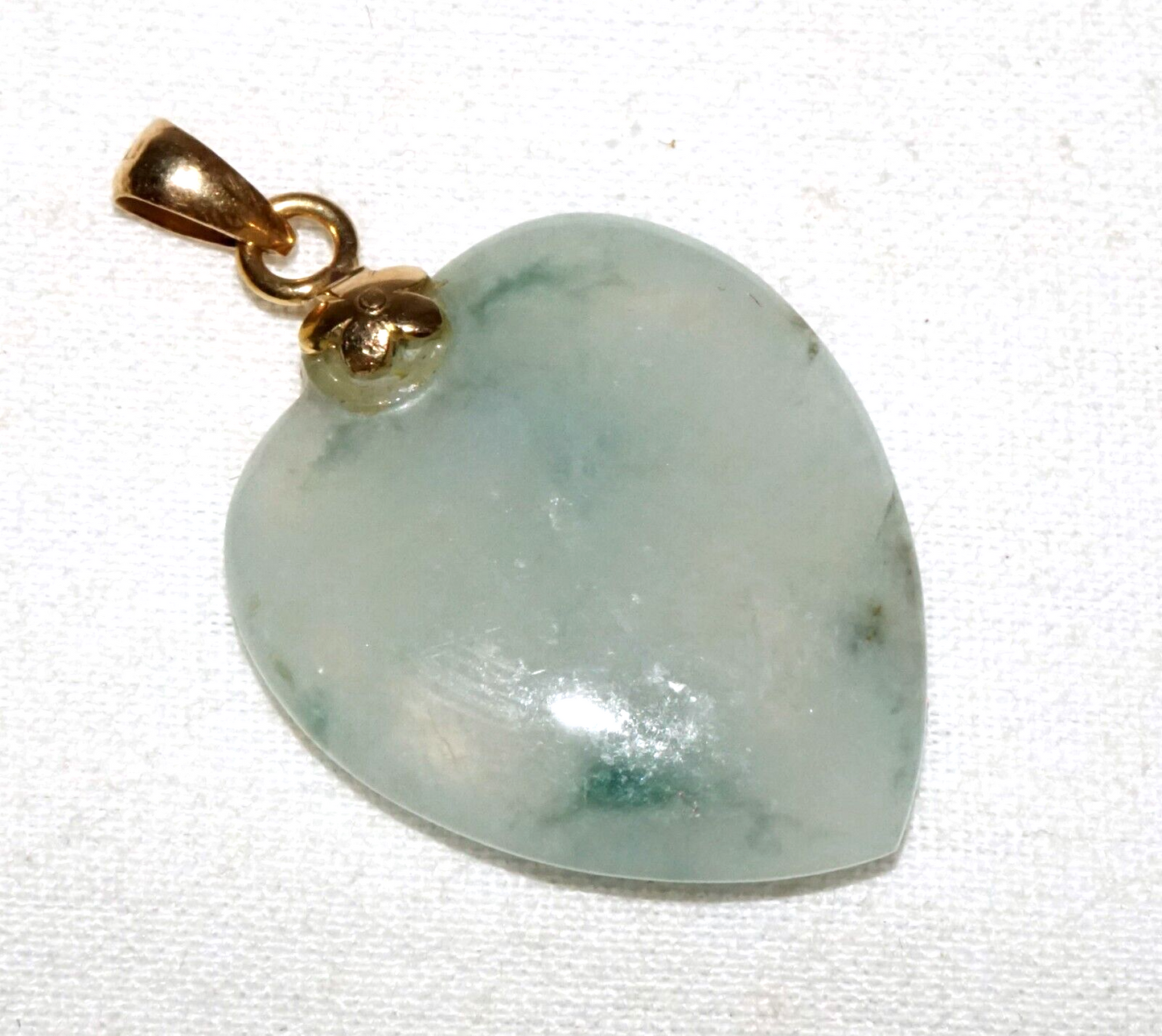 Vintage Chinese 14k Yellow Gold Translucent Jadeite Jade Heart Pendant (InS)L6