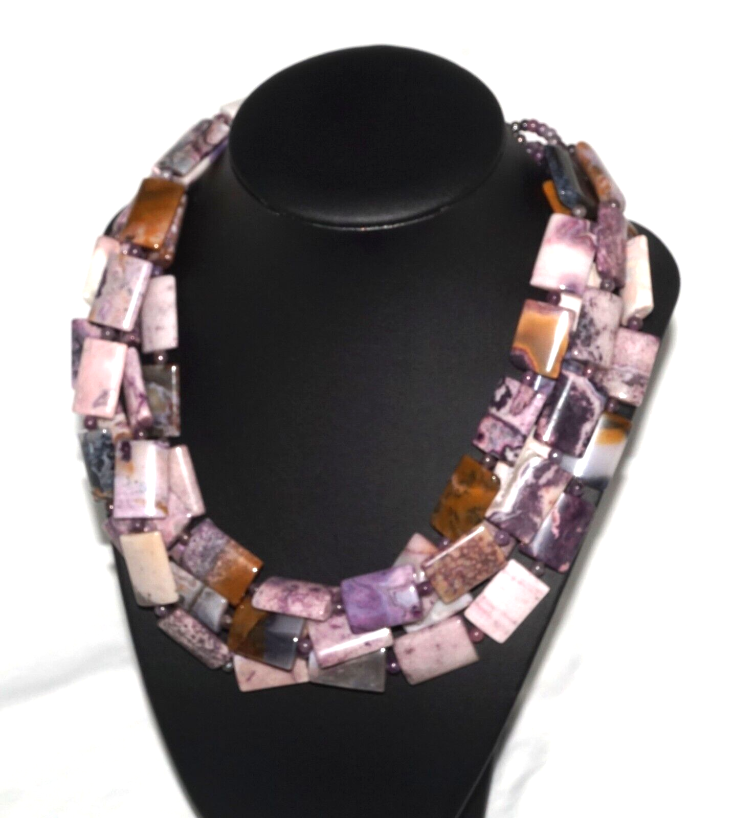 Quadruple Strand Chunky Purple Jasper Necklace w Hoop & Bar Clasp (MaM)14