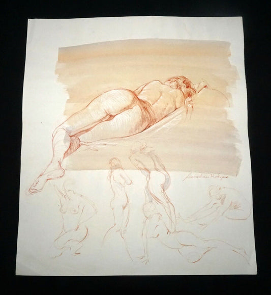 Hawaii Mixed Media Wash Painting Sleeping Female Nude Snowden Hodges (Sho)#107