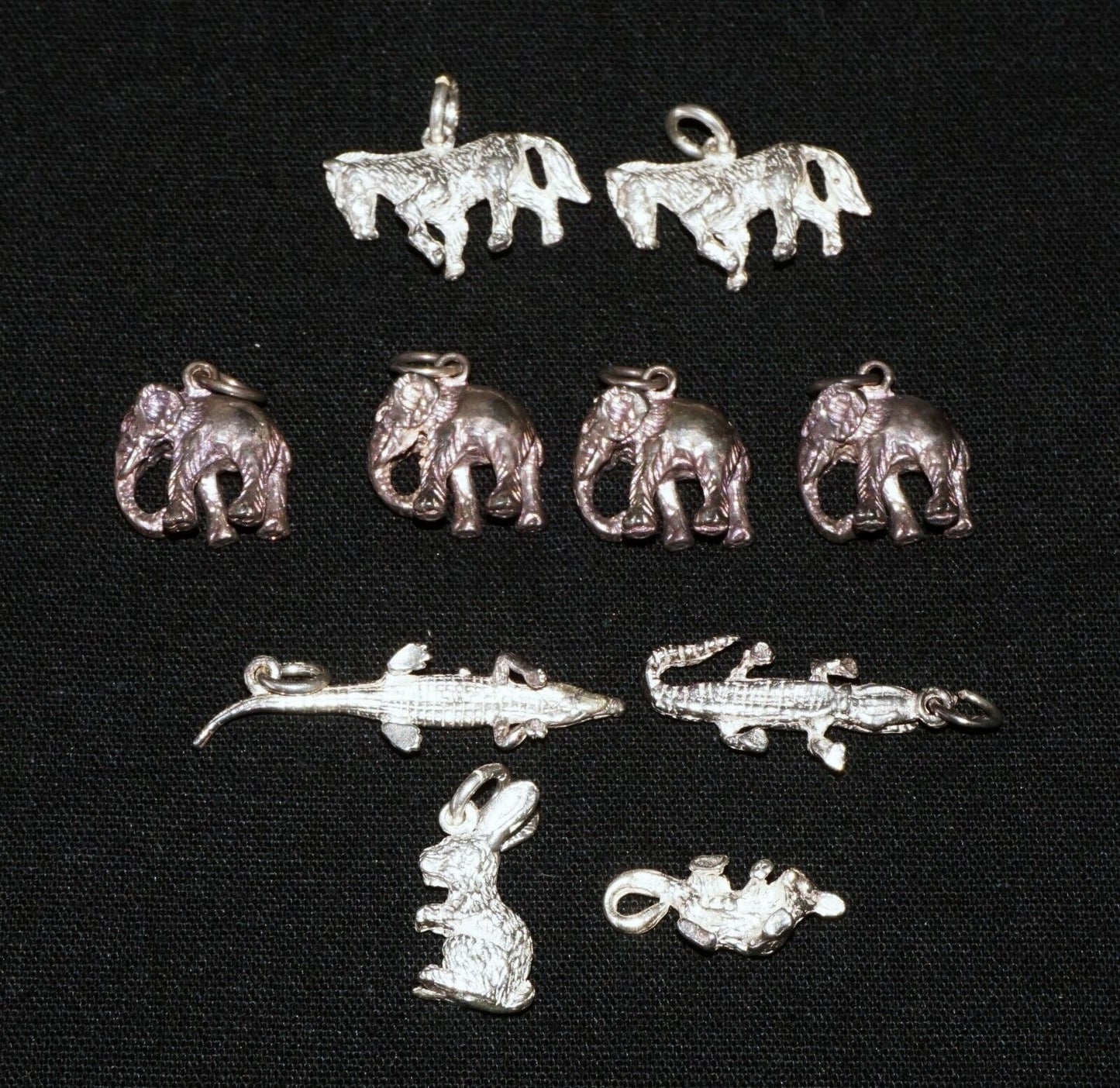 10Pc Sterling Silver Mini Animal Charm Pendants Crocodile Elephant Horse (NiD)