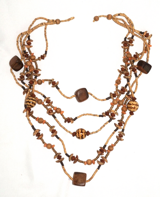 Multi Strand Coconut Shell & Wood Bead Ethnic Necklace & Earring Set (MaM)9