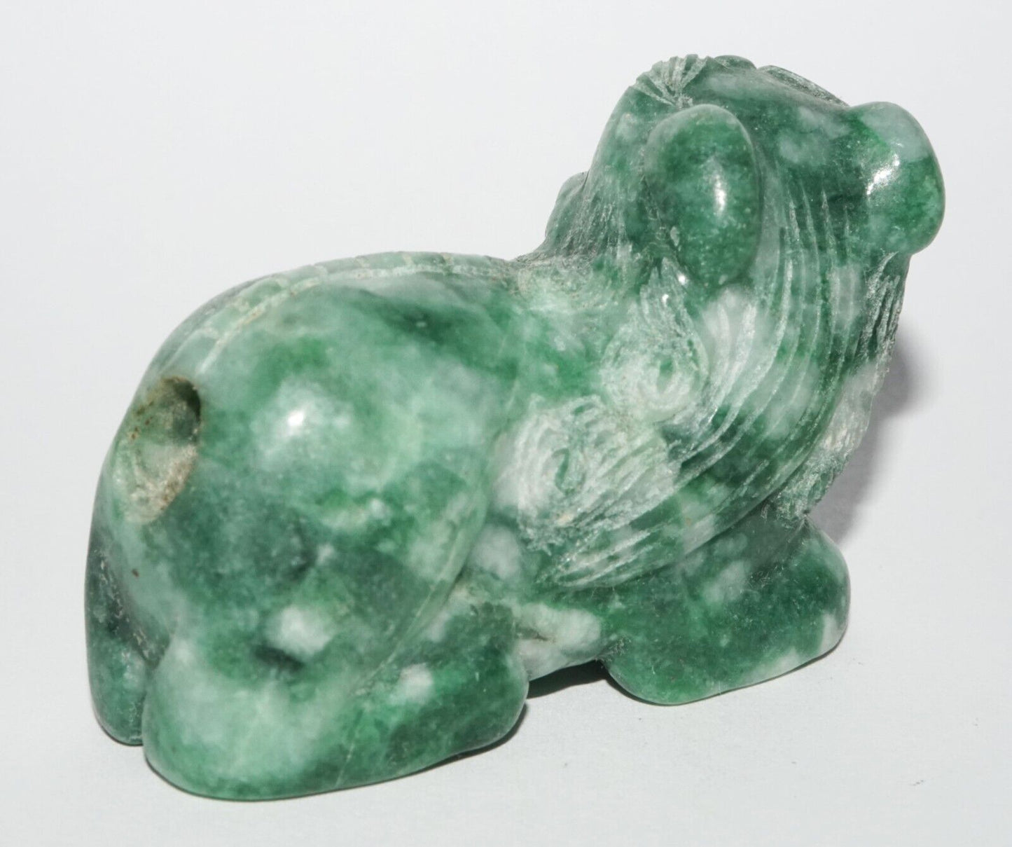 Vintage Chinese Jadeite Jade Carved Snuff Bottle w. Resting Foo Dog (LeS) G12