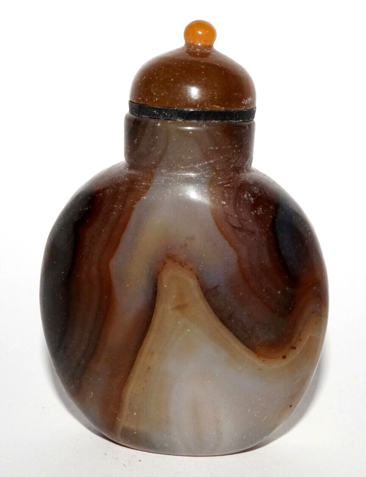 Vintage Chinese Banded Shadow Agate Snuff Bottle & Agate Stopper (LeS) G16