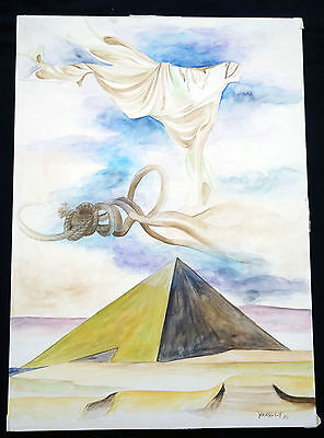 1978 Egyptian WC Painting "Pyramid, Robe, Rope" by Youssry (Stea)