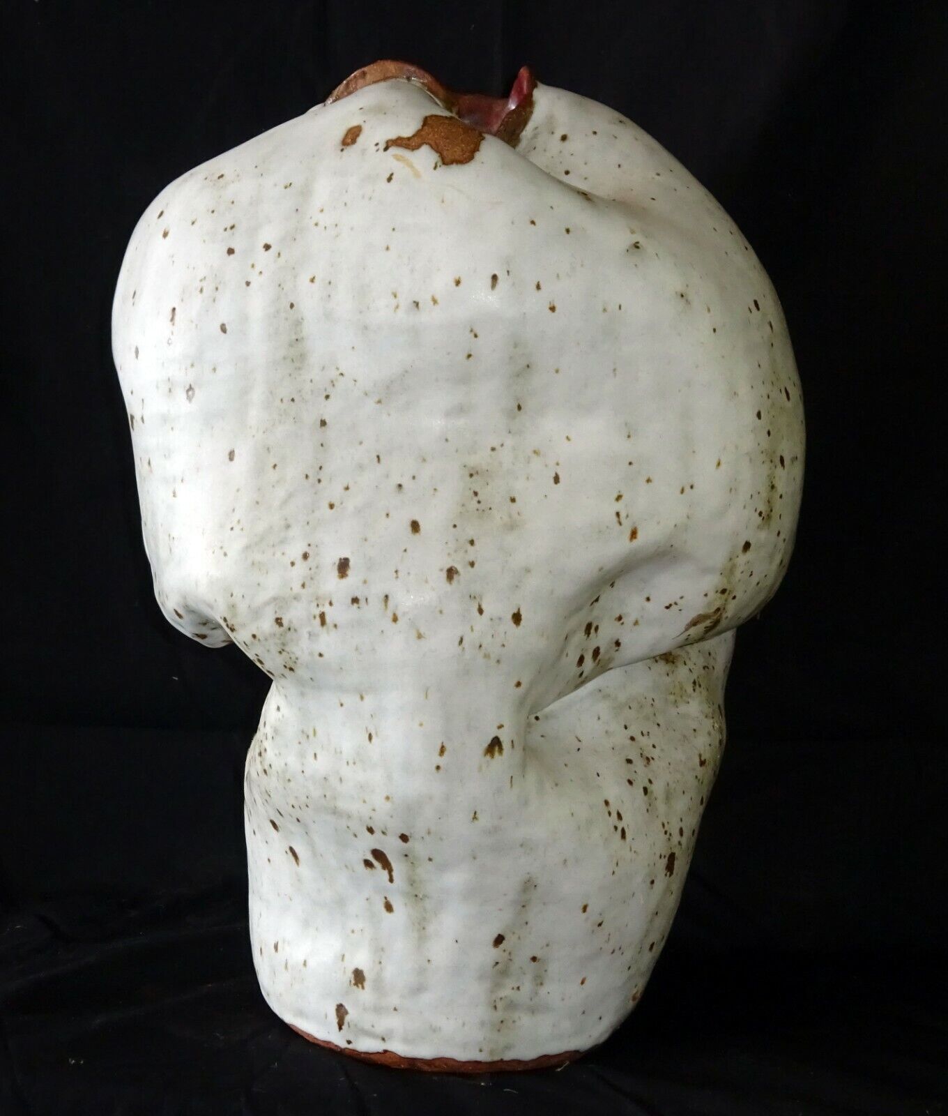 1970s Hawaii White Glaze Abstract Misshapen Heavy Pottery Vase Sculpture (StP)