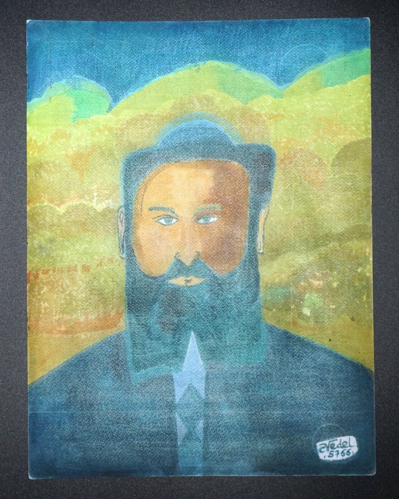 '87 France Hawaii Outsider Art WC Painting Jewish Rabbi by Claude Vedel (EtJ)#12