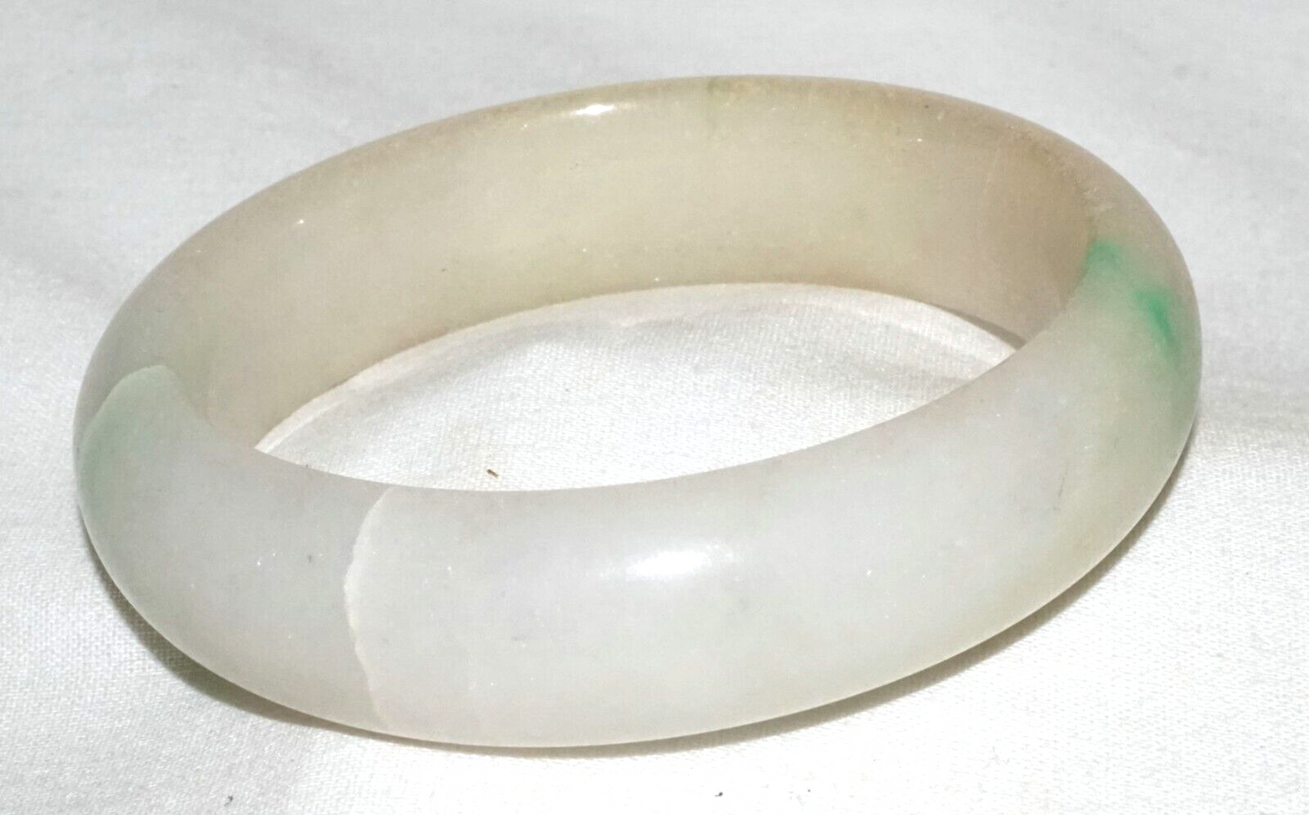 Vintage Chinese Yellowish Off White & Green Jadeite Jade Bangle Bracelet (InS#L3