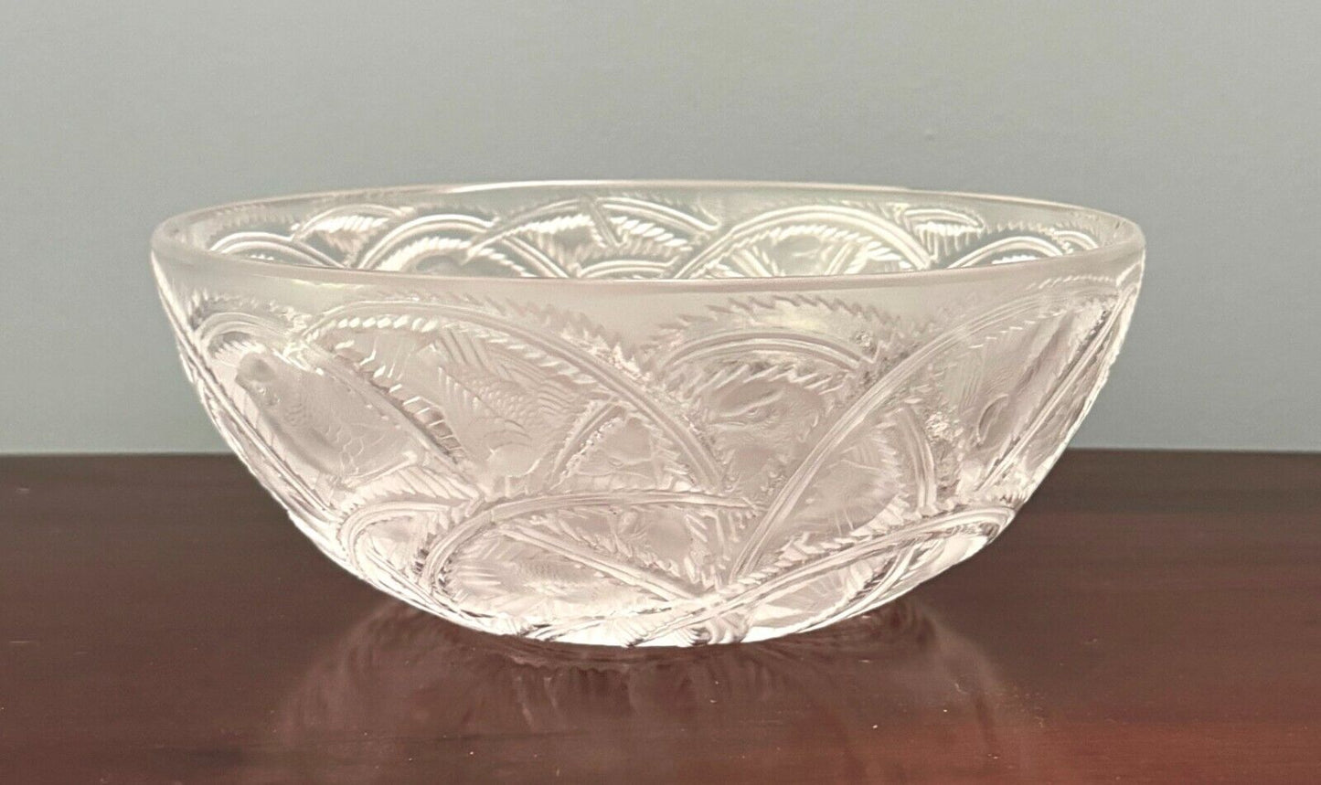 Vintage French Lalique Crystal Pinsons Finches Bird Bowl 9.25" (AHB)