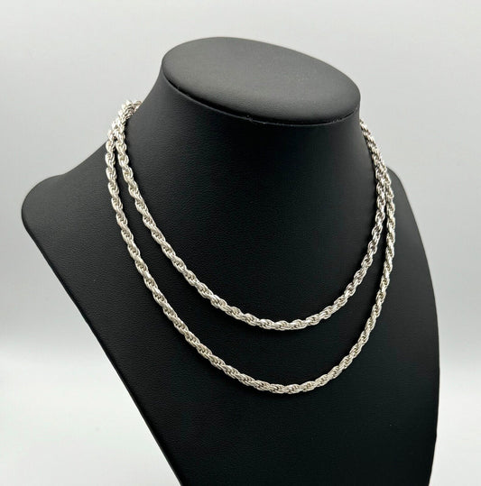 Vintage Sterling Silver 925 Thick Rope Style Necklace 29" (McC)