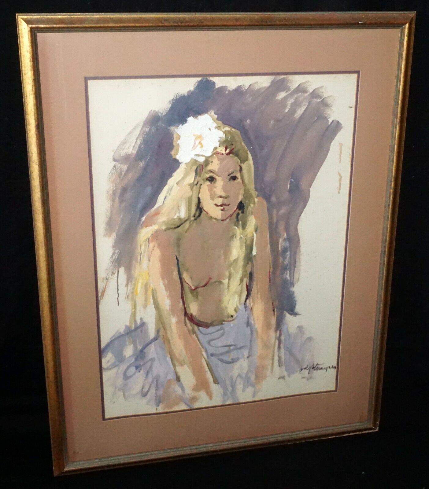 '70s Hawaii Acrylic Painting Young Girl Nude by Willson Stamper (1912-1988)(MeM)