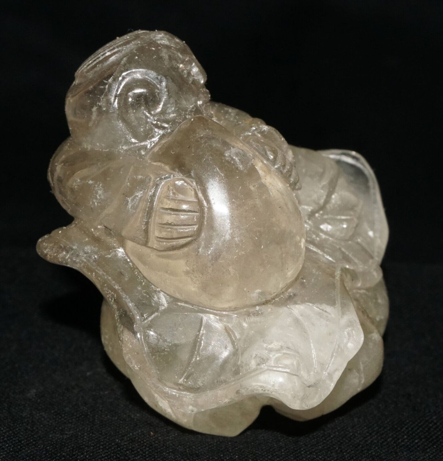 Vintage Chinese Clear Quartz Carved Boy & Gourd & Peach Snuff Bottle (LeS) G17