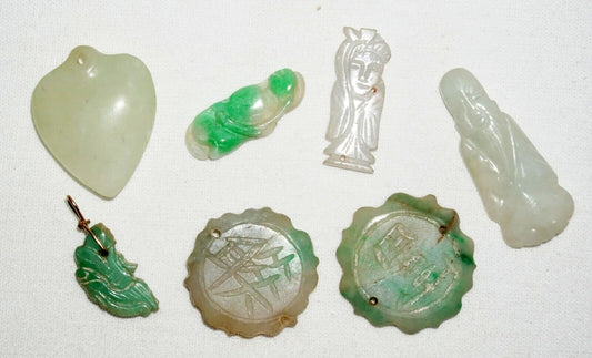 7Pc Vintage Chinese Miniature Jadeite Jade Carved Pendants & Ornaments (***)