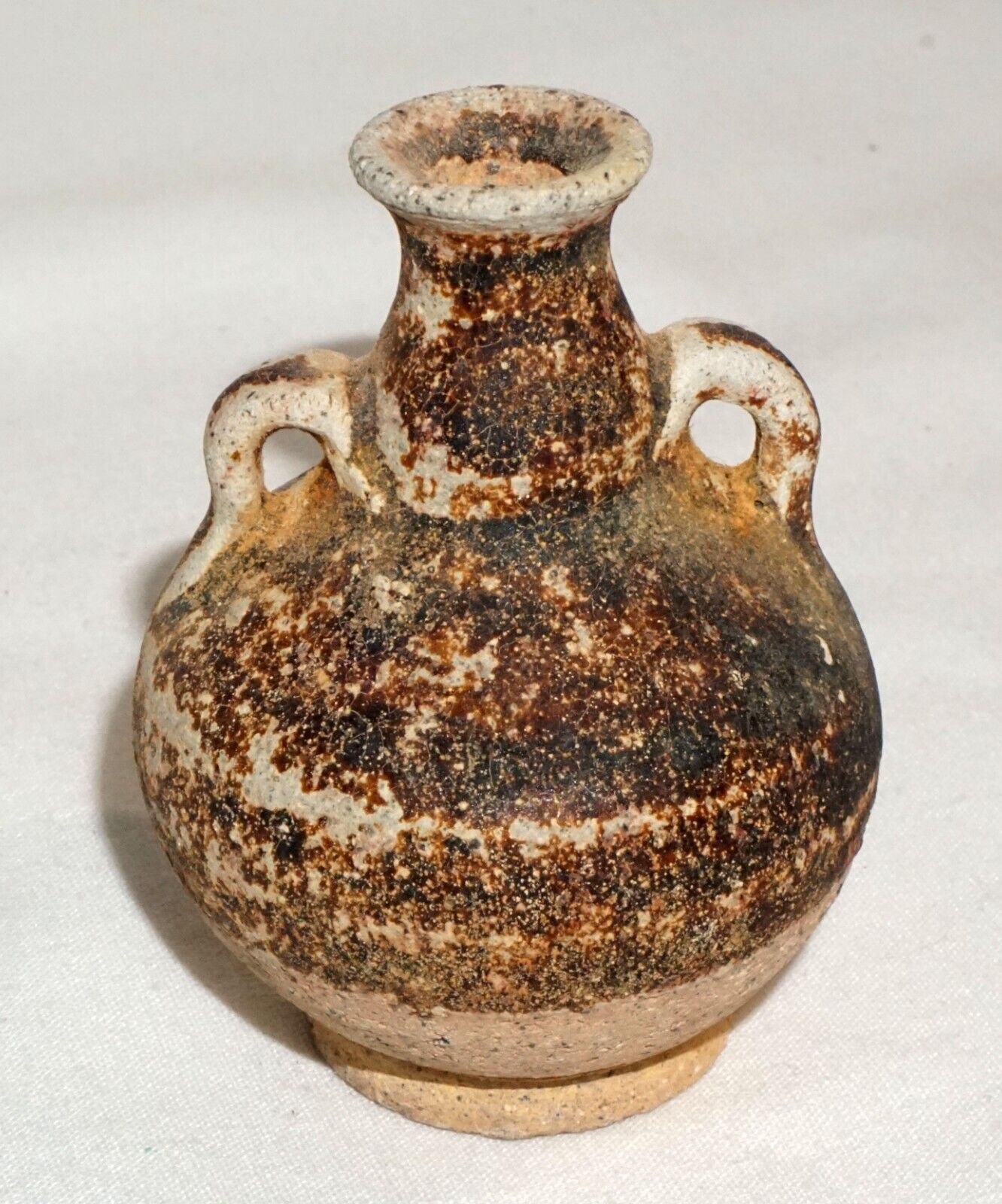 15C Thailand Sukhothai Sawankhalok Brown Glaze Jarlet w. applied Handles (JSt)29