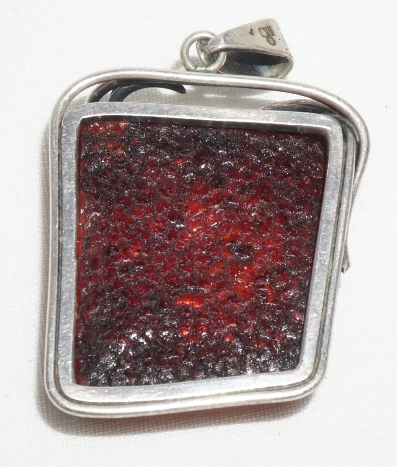 Vintage Modernist Sterling Silver Pendant with Baltic Amber Accent (LoC)22