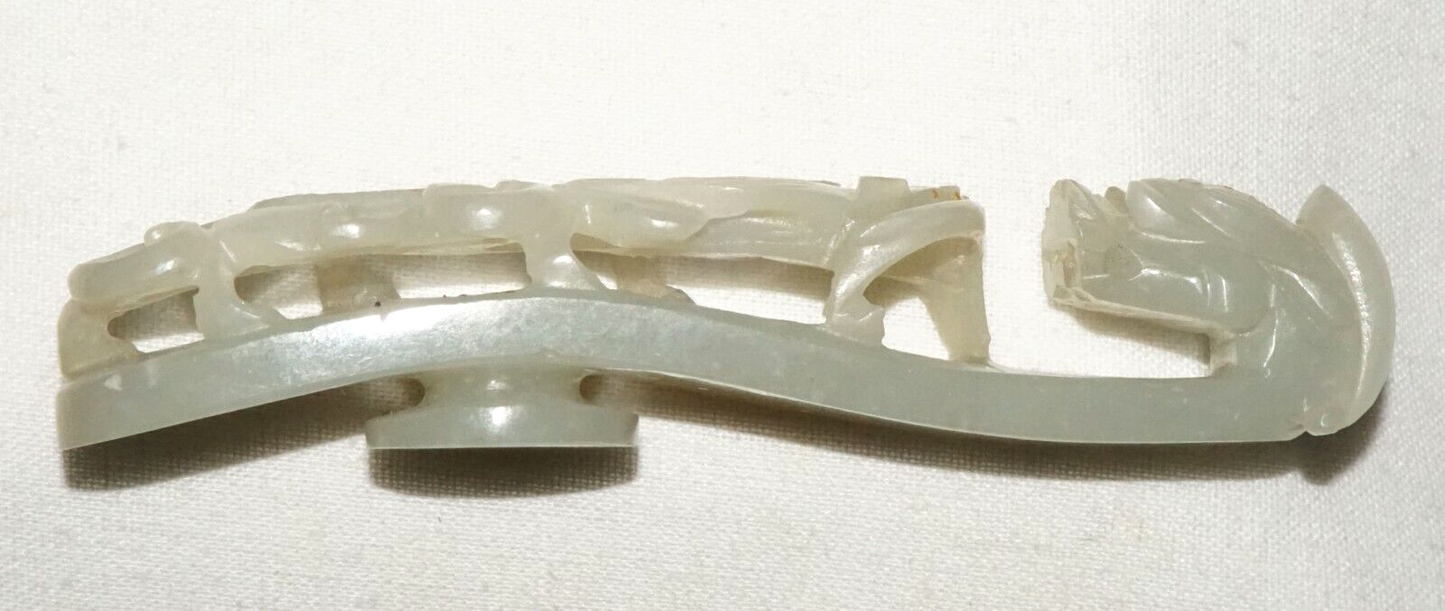 Antique Chinese Grey Green Nephrite Jade Dragon Belt Hook (UVi)#1