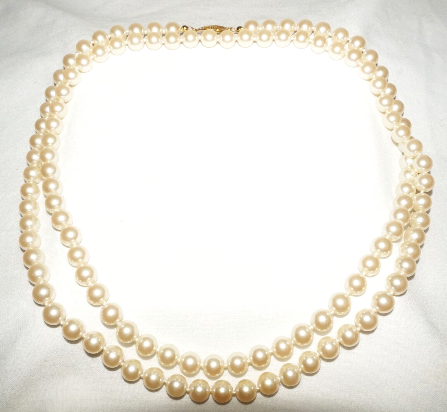 Vintage Costume Faux Pearl Necklace 40" w. Gold Platted Clasp (FeD)#3