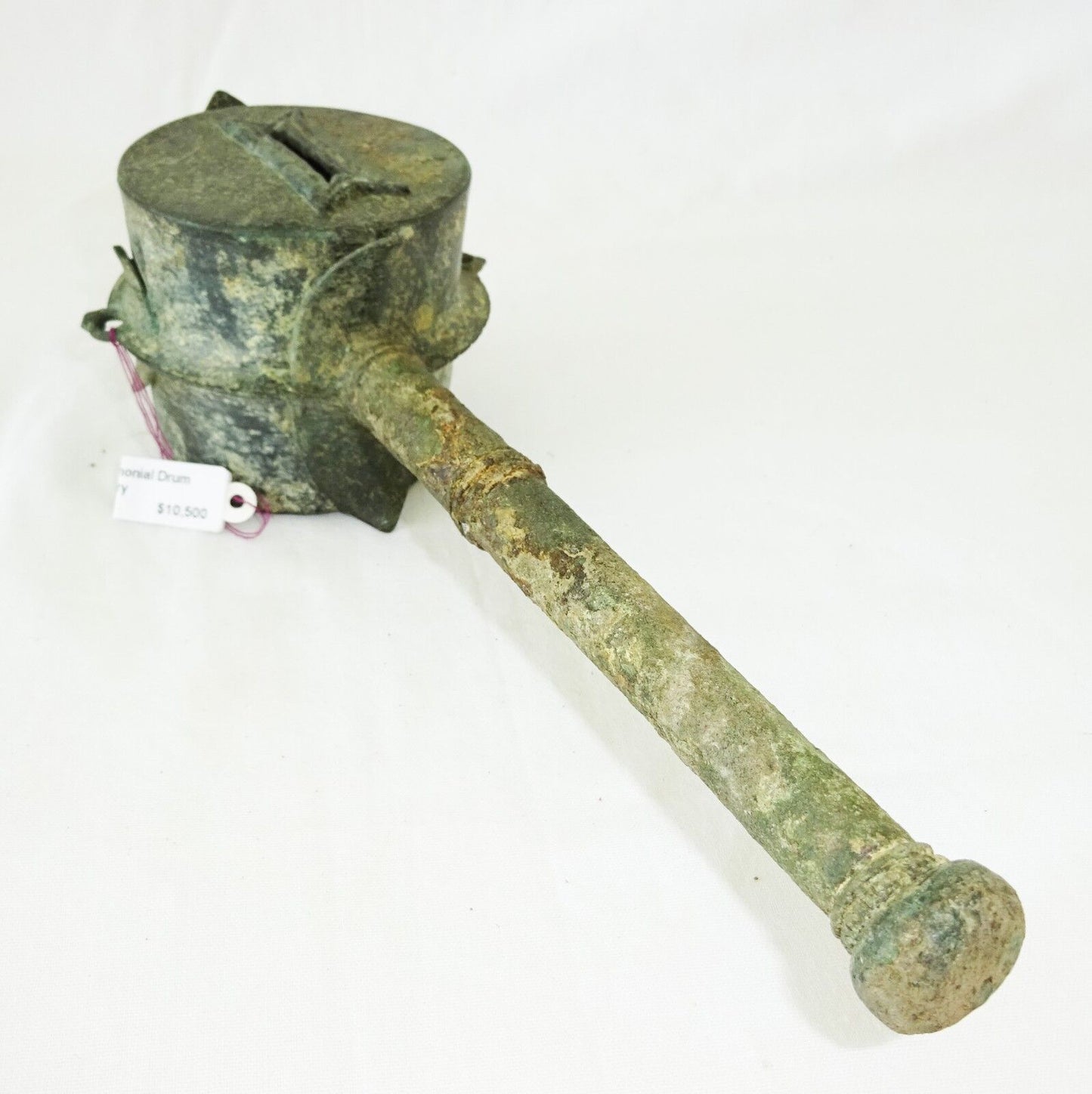 7-11C Thai Dvaravati Period Lop Buri Bronze Ritual Hand Drum (Mil)