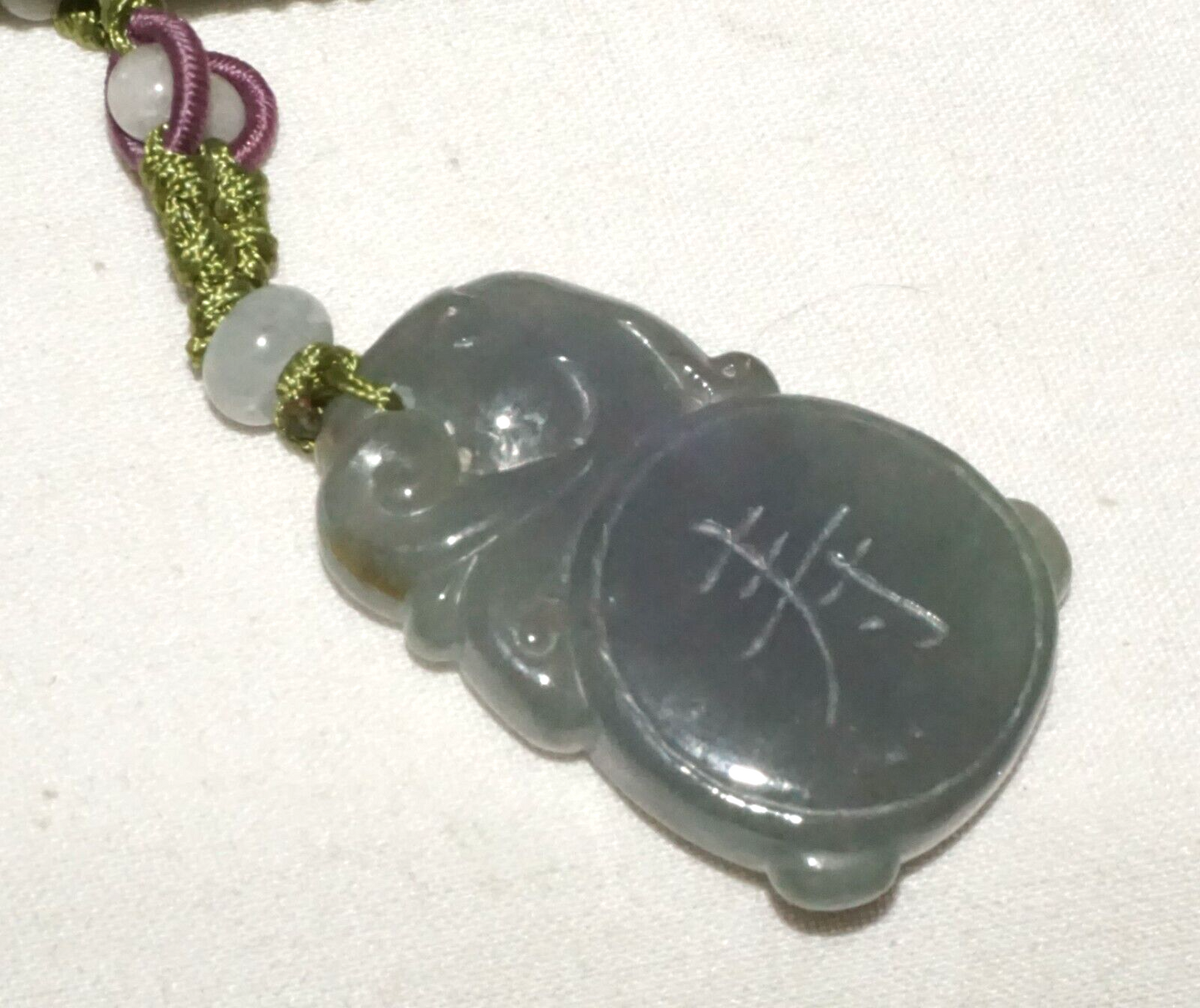 Vintage Chinese Semi Translucent Grey Blue Jade Pendant Dragon (InS)#L4