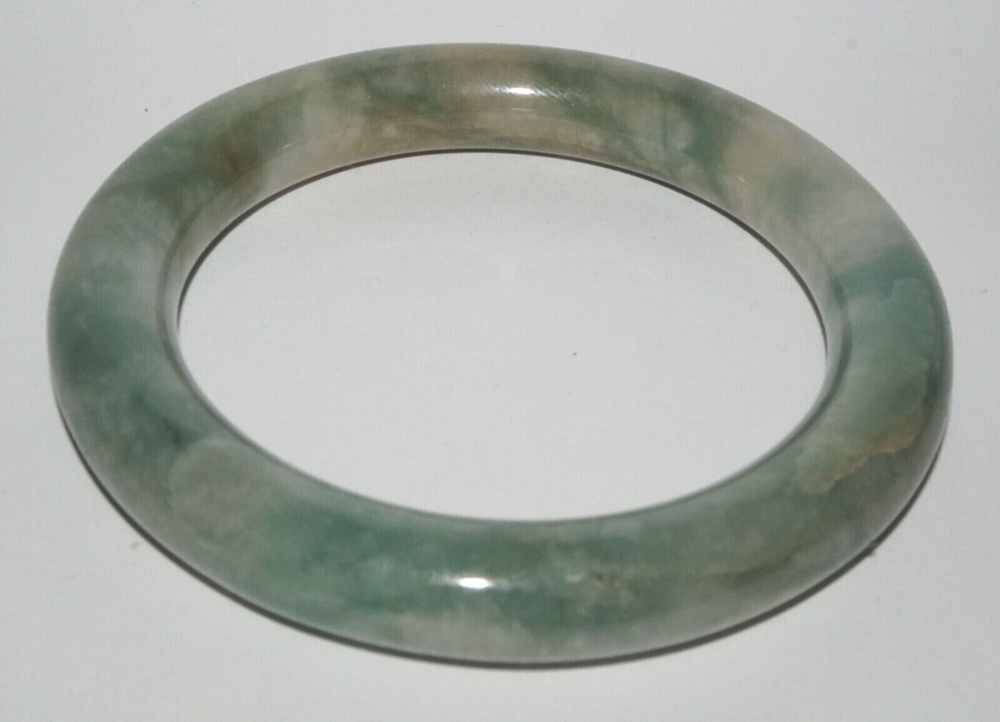 Vintage Chinese Mottled Green Jadeite Jade Bangle Bracelet (LeS) B6