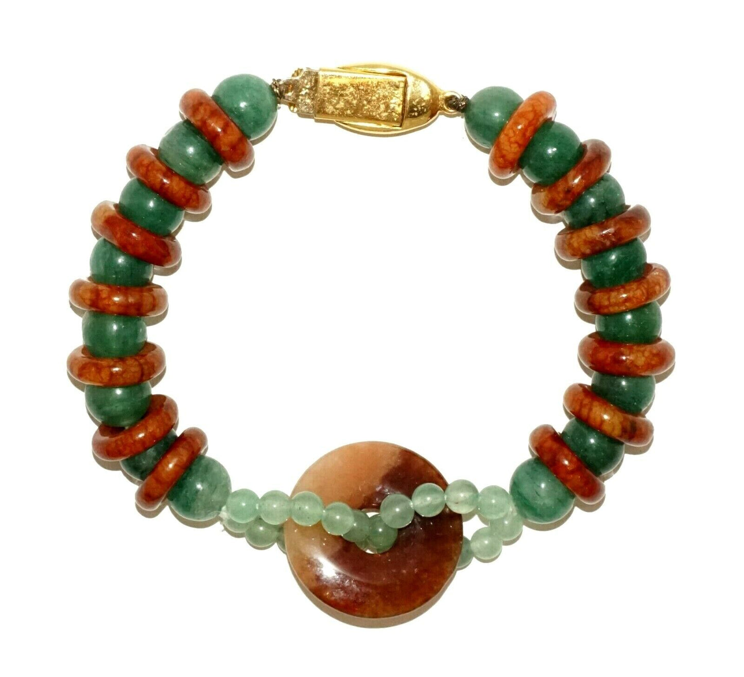 Vintage Chinese Red & Green Jadeite Jade Bead Bracelet w. Base Clasp (LeP)#13