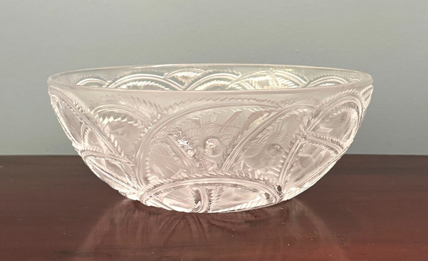 Vintage French Lalique Crystal Pinsons Finches Bird Bowl 9.25" (AHB)