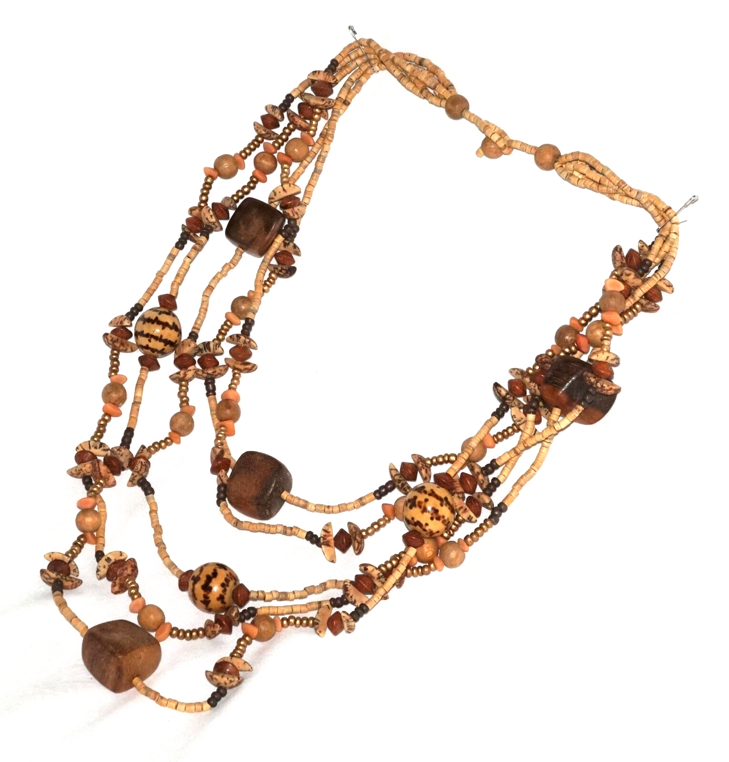 Multi Strand Coconut Shell & Wood Bead Ethnic Necklace & Earring Set (MaM)9