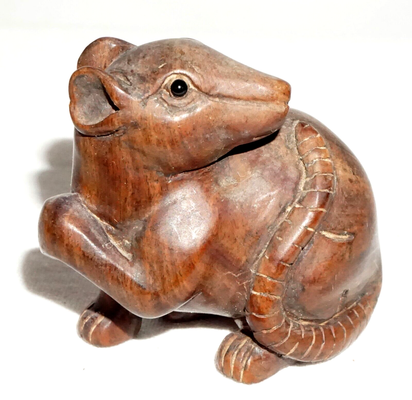 Vintage Japanese Carved Dark Wood Netsuke Rat Motif (FeH